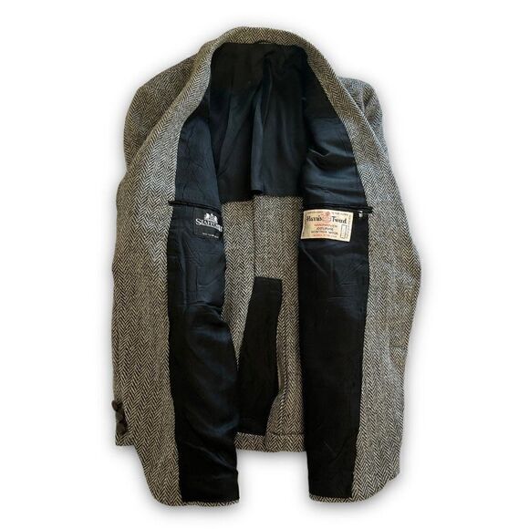 Vintage 1960s Harris Tweed Sport Coat Gray Herringbone Jacket 42R Scottish - Picture 7 of 9
